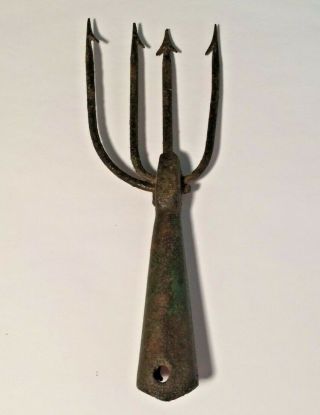 Antique Primitive Fish Eel Gig Tool Hand Forged Fishing Tool Fork Barbed