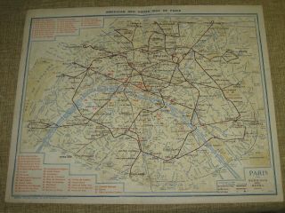 Rare Wwi American Red Cross Map Of Paris Streets Metro 1918 See Photos