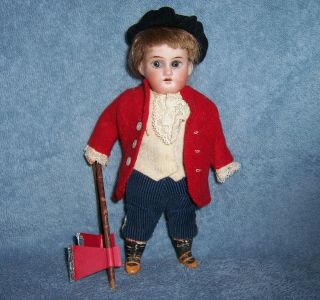 Antique 7 " German Porcelain Bisque Boy Doll George Washington Clothes
