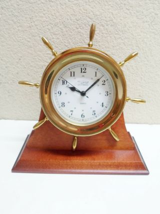 Weems & Plath Brass Quartz Clock Ship Maritime Wheel Made In Germany 9 "