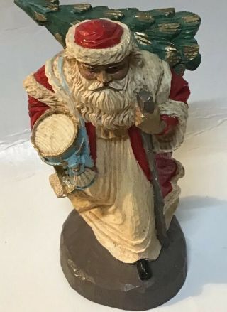 African American Santa Claus Resin 7 1/2” Tall 3” Wide With Musical Inst.  & Tree