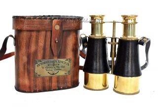 Nautical Brass Victorian Marine Binocular With Leather Box Antiquated Gift