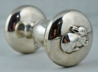 John Hardy Sterling Silver Bunny Rabbit Baby Rattle Vintage Gift Barbell 925