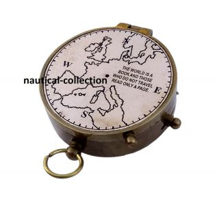 " The World Is A Book " Antique Brass Maritime Compass