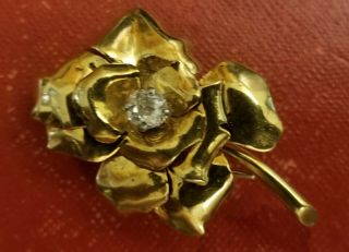 Vintage Cartier Paris 18kt Gold Old Cushion Cut Diamond Flower Brooch Clip & Box