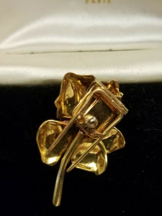 Vintage Cartier Paris 18kt Gold Old Cushion Cut Diamond Flower Brooch Clip & Box 2