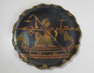 Vintage Wall Art Copper Brass Hanging Decor Plate - Egyptian Paddling A Boat