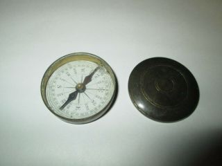 Vintage Antique Brass Casing Pocket Compass Has Broken Glass