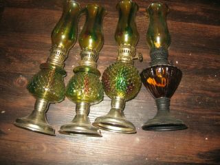 4 Antique Vintage Glass Oil Kerosene Hurricane Lamps
