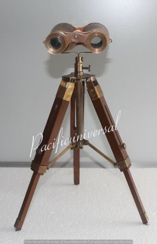 Antique Brass Binocular With Stand 9 " Unique Collectible Ship Instrument Item.