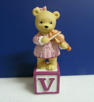 Bronson Letter " V " For Violet The Violinist Alphabet Alpha Block Bear Figurine