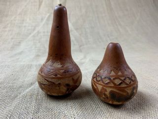 Small Native American Intricately Carved Ceremonial Rattle Gourds