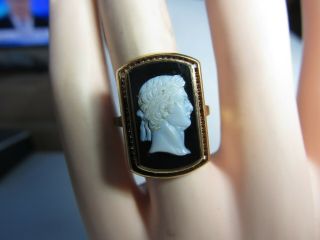 Victorian 14k Solid Gold Ring W/ 1 Piece Well Carved Stone Cameo