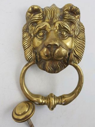 Vintage Solid Brass Lion Head Door Knocker With Strike Plate Heavy Reclaimed 7 "