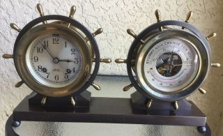 Chelsea Vintage Ship’s Bell Clock And Barometer Set 4” Dial Ca.  1947 Claremont