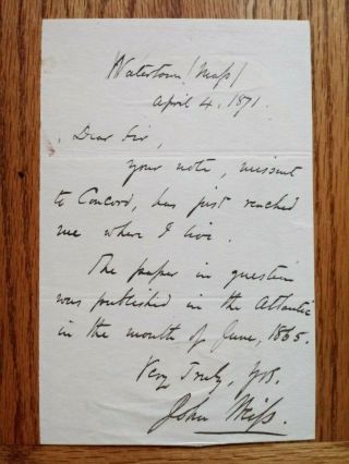 John Weiss Autographed Letter Slavery Abolitionist