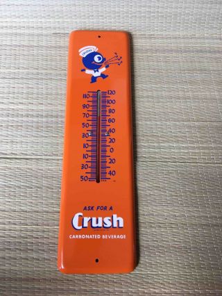 Nos Orange Crush Soda Advertising Painted Thermometer Crushy Character