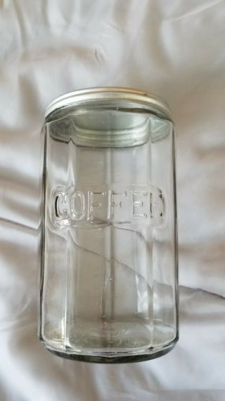 Old Vintage Large Hoosier Cupboard Glass Coffee Jar Canister W/lid