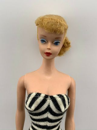 Vintage Mattel Blonde Ponytail Barbie Doll 4 Or 5 1960 W/swimsuit,  Green Ear