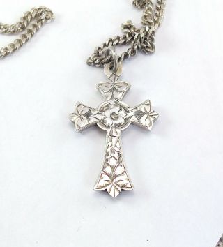Antique / Vintage Victorian Sterling Silver Cross Pendant Necklace
