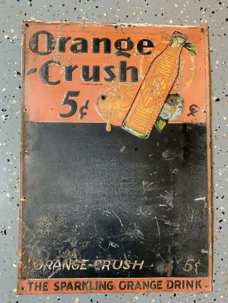 Vtg Orange Crush Soda Embossed Tin Sign Nesbitt Pop Gas Oil Dated 1935