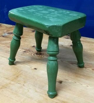 Antique Vintage Milking Stool Painted Green 8 " Tall Vgc