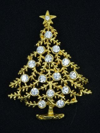 Vintage Made With Swarovski Crystal Christmas Tree Pin Brooch 2.  25