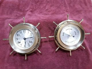Vintage Seth Thomas Ships Wheel Clock,  Barometer Brass Helmsman Lost Key