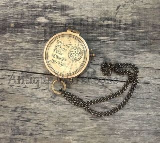 Antique Brass Compass With Chain Not All Those Who Wander Are Lost