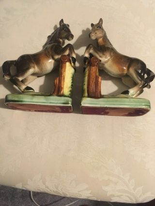 Vintage Mid Century 1950s Pony Horse Ceramic Pottery Bookends