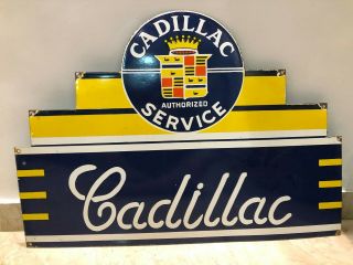 Cadillac Authorized Sales & Service Die - Cut Porcelain Enamel Sign
