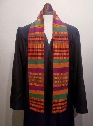 Purple Multi - Color African Kente Cloth Stole,  Graduation And Ceremonial
