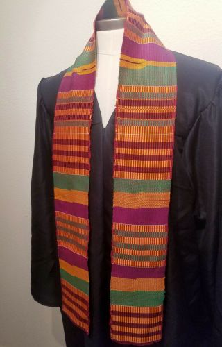 Purple Multi - color African Kente Cloth Stole,  Graduation and Ceremonial 3