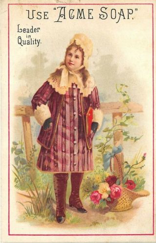 Slatington Pennsylvania Victorian Trade Card Acme Soap Pretty Girl Basket