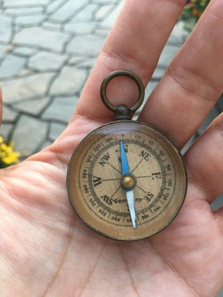 Vintage Miniature Brass Pocket Compass 1 " D X 1.  5 " L Made In Germany