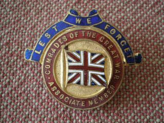 Ww1 Comrades Of The Great War Associate Member Lapel Badge 3590 By Gaunt London