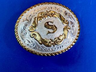 Montana Silversmiths Letter Initial S Mixed Metal Belt Buckle,  Sam,  Sunny,