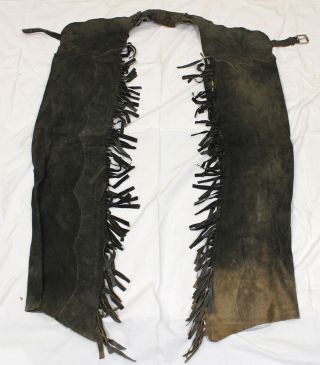 Vintage Black Leather & Suede Lightweight Fringed Western Cowboy / Cowgirl Chaps