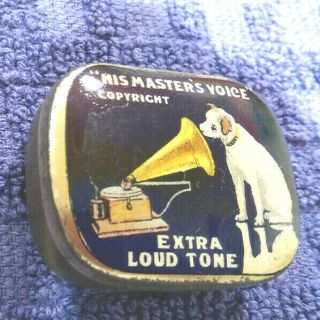 Vintage Gramophone Tin " His Masters Voice Extra Loud Tone Deep Blue.
