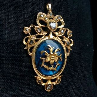 18th Century Antique Table Cut Diamond Gold Pendant Spain Georgian