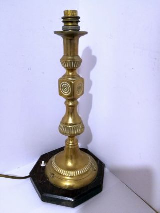 Vintage Antique Tall Candlestick Column Brass Hall Table Lamp Base Arts & Crafts
