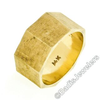 Vintage 14k Yellow Gold Florentine Finish Geometric Faceted 10mm Nut Band Ring