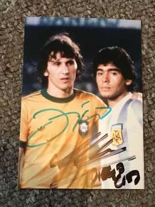 Zico & Diego Maradona Hand Signed Photo Autographs Delivery For Christmas