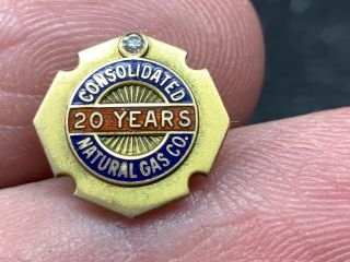 Consolidated Natural Gas Company 14k Gold Diamond 20 Years Service Award Pin.