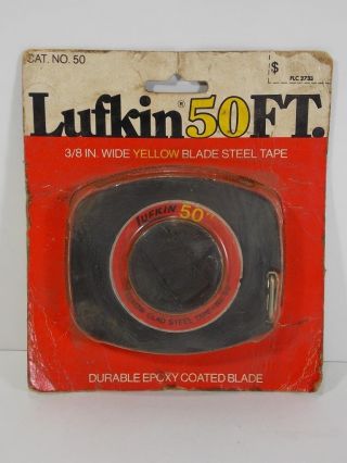 Old Stock Lufkin 50 Foot Tape Measure 3/8 Tape No.  50 Yellow Clad Steel