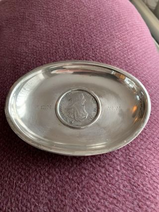 Vintage Malta Maltese Silver Pin Dish With Emmanuel De Rohan Coin 1796