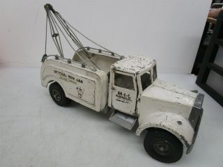 Vintage Smith Miller Mic Tow Truck Pressed Steel Metal White Toy Car Automobile