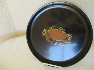 Mcm Couroc 10.  75 " Round Brown Crab Tray Inlaid Design Bowl Monterey,  Ca