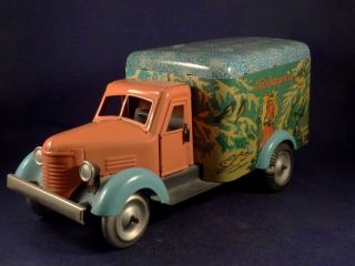 Vintage Rare Tin Toy Wind - Up Russian Soviet Delivery Truck Santa Claus 50 