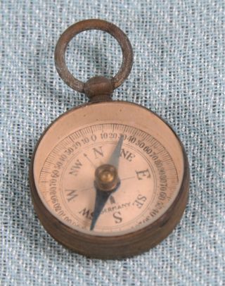 Vintage Miniature Brass Pocket Compass 1 " D X 1.  5 " L Made In Germany